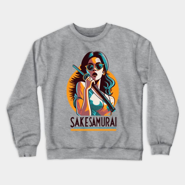 Sake Samurai Japan - Japanese Vintage Food Art Crewneck Sweatshirt by stickercuffs